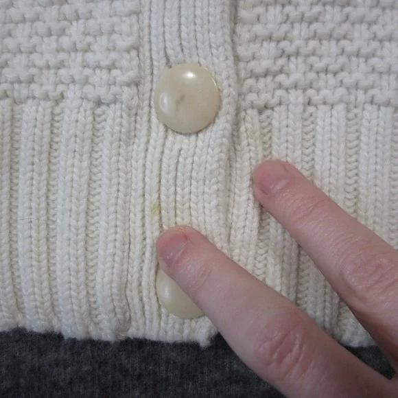 Talbots Cardigan L Ivory Lambswool Angora Soft Textured Knit Mock Neck‎ Preppy - Picture 7 of 10